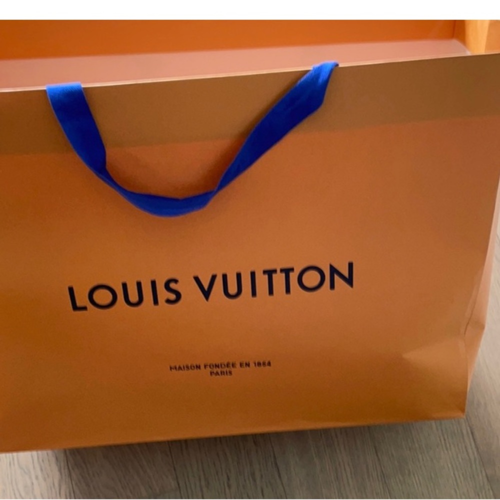 Louis Vuitton Orange Shopping Bag with Blue Handles